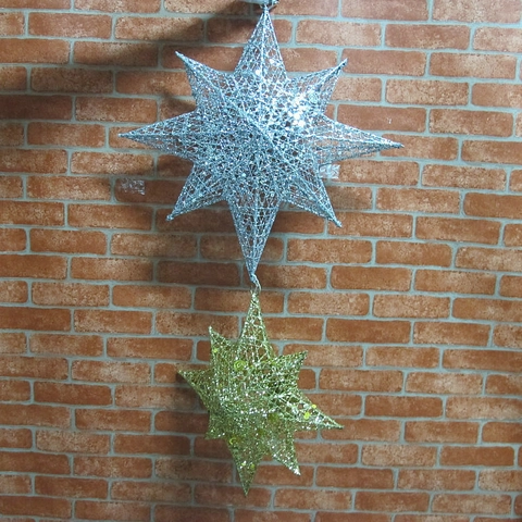 Decorazione Appesa in Ferro a Ottagramma Natalizio Stella a Otto Punte Cava con Glitzer per Soffitto Hotel Festa Festiva