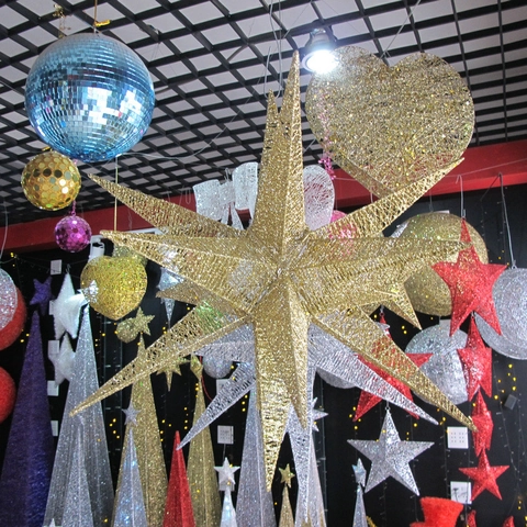 Christmas Iron Art Explosive Star 14 Point Star Hanging Decoration For Bar Mall Ceiling Decor Gold Silver Festive Ornament