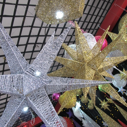 Decorazione Natalizia Stella Esplosiva in Ferro Stella a 14 Punte Sospesa per Bar Centro Commerciale Soffitto Oro Argento Ornamento