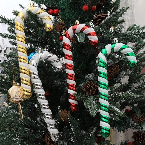 Large Plastic Christmas Candy Cane Hanging Ornaments Spiral Pattern Glitter Xmas Tree Decoration Festive Party Decoration