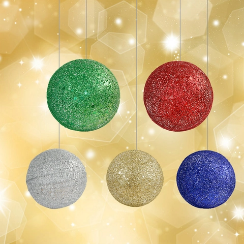 Boule de Noël en Fer avec Paillettes Décoration Suspendue Vitrine Hôtel Lobby Plafond Ornements Or Argent Grande Maille Métal