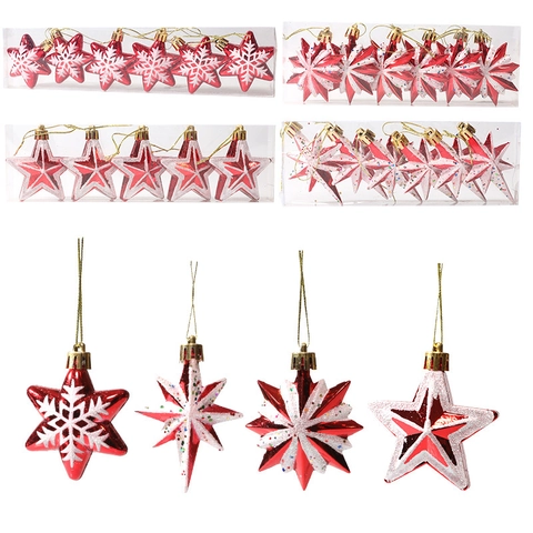 Weihnachtsbaum Stern Anhänger Rot Weiß Glitzer Schneeflocke Hängende Pentagramm Spitze Sterne Feiertag Dekoration Haus Party Zubehör