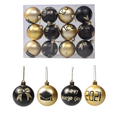 Palle Decorative da Appendere per Festa di Laurea Oro Nero Dipinte Decorazioni in Plastica Happy College Grad Arredamento Celebrazione