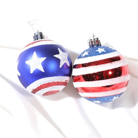 American Flag Christmas Ball Ornaments Glitter Stars And Stripes Plastic Hanging Decorative Balls For Holiday Tree Decoration