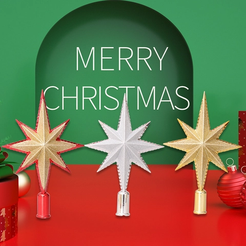 Weihnachtsbaumspitze Achtzackiger Stern 3D Kunststoff Glitzer Topper Ornament Für Feiertag Zuhause Party Dekoration Rot Gold Silber