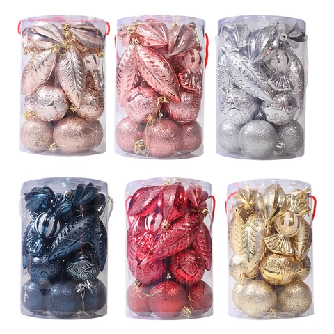 Set di Palline di Natale Multiforma di Lusso per Decorazioni Albero Natale Pendenti a Rilievo Galvanizzati Glitter per Casa Festa