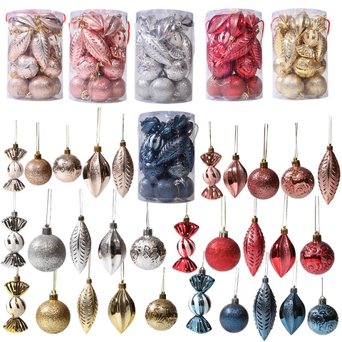 Set di Palline di Natale Multiforma di Lusso per Decorazioni Albero Natale Pendenti a Rilievo Galvanizzati Glitter per Casa Festa