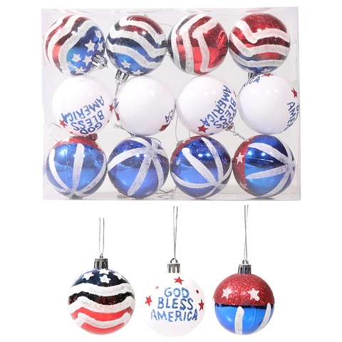 Palle di Natale Patriottiche Bandiera Americana Rosso Bianco Blu Stelle e Strisce God Bless America Ornamento in Plastica