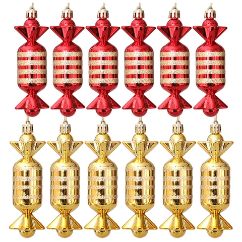 Christmas Tree Candy Shaped Hanging Ornaments Plastic Electroplated Glitter Candy Cane Decor For Home Xmas Party Holiday