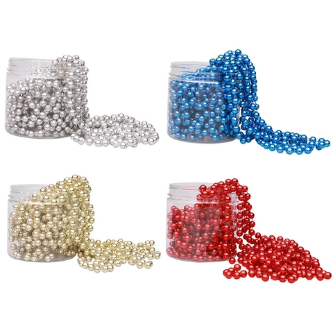 Christmas Tree Bead Chain Decoration Plastic Metallic Round Beads String For Xmas Party Holiday Home Decor Accessories