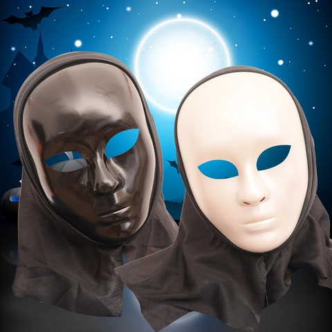 Maschera da Fantasma Integrale di Halloween Con Cappuccio Nero Bianco Horror Cosplay per Festa in Maschera Decorazione