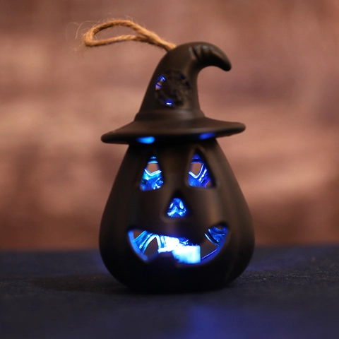 Halloween LED Zucca Cappello da Mago Ornamento Appendibile Plastica Scheletro Lanterna a Batteria per Giardino Festa Casa Decorazione