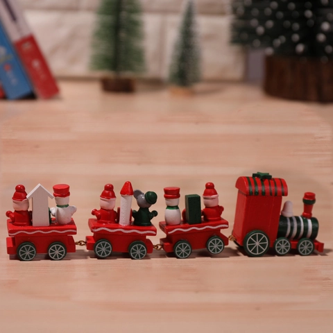 Wooden Christmas Train Ornament Set Cartoon Santa Claus Snowman Mini Train Desktop Decoration Festive Gift For Home Party