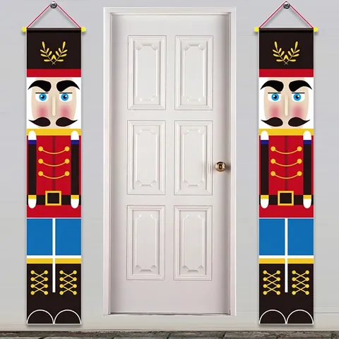 Nutcracker Schiaccianoci Striscione di Natale Tessuto Oxford Segno del Portico per Esterno Interno Natale Casa Parete Decorazione