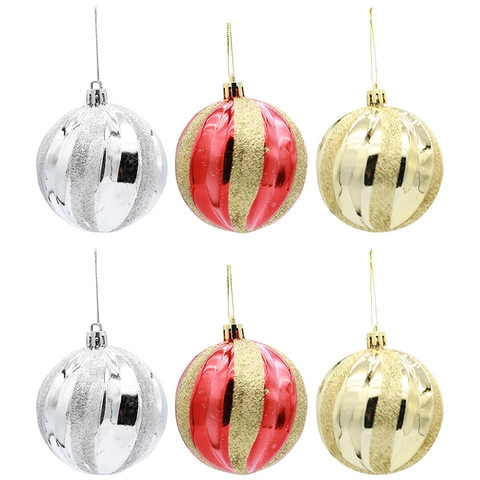 Spiraal Gestreepte Kerstballen Glitter Plastic Boomornamenten Voor Vakantie Feest Decoratie Goud Zilver Rood