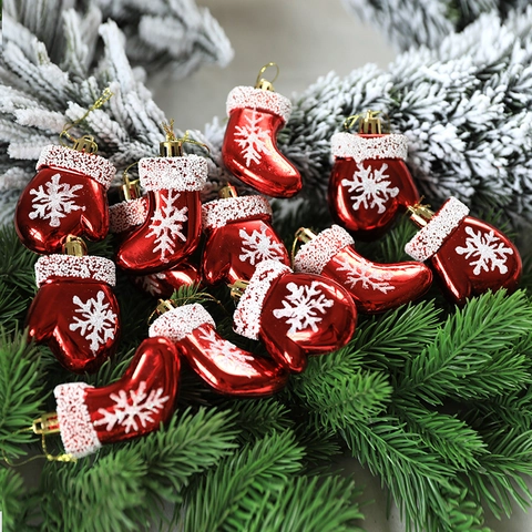 Rote Schneeflocke Bemalte Weihnachtsbaum Hängende Socken Handschuhe Festive Home Party Decor Kunststoff Glitzer Ornamente
