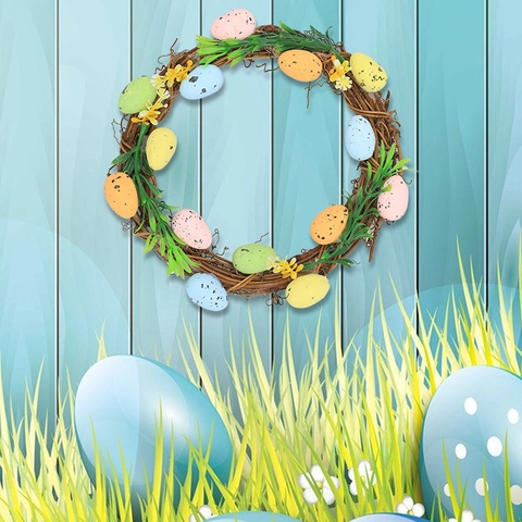 Ghirlanda Decorativa Pasquale Con Uova Di Schiuma Maculate Multicolori Anello Di Vite Con Foglie Verdi Per Porta Parete Casa Ornamento