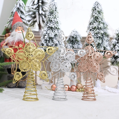 Estrella para Árbol de Navidad con Purpurina Hierro Calado Pentagrama de Metal Decoración Navideña para Hogar Fiesta Navidad