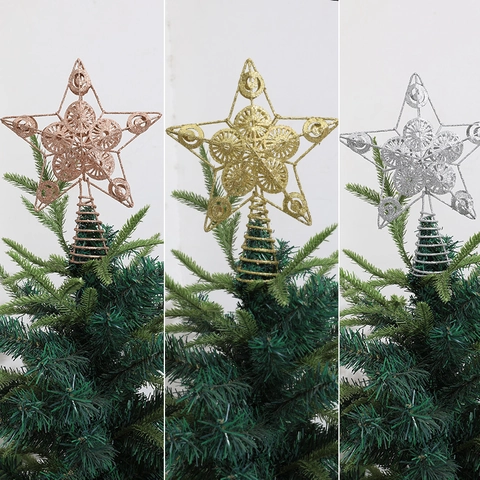 Estrella para Árbol de Navidad con Purpurina Hierro Calado Pentagrama de Metal Decoración Navideña para Hogar Fiesta Navidad