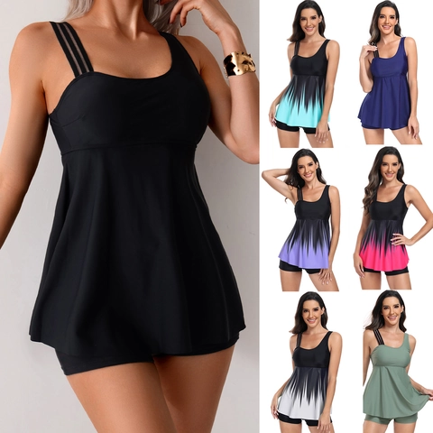 Traje de Baño Tankini Degradado para Mujer Correas Asimétricas Dos Piezas Con Pantaloncini Estampado Atlético Beachwear
