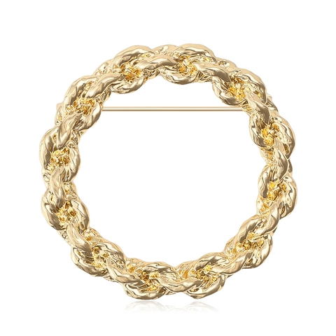 Luxury Alloy Round Twisted Rope Brooch For Women Simple Geometric Circle Lapel Pin Jewelry For Suit Cardigan Decoration