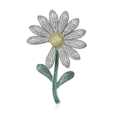 Light Luxury Daisy Flower Bouquet Brooch Elegant Copper Rhinestone Pin For Women Fashion Jewelry Wedding Party Accessory