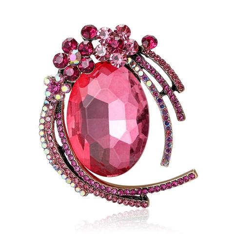 Vintage Legering Glas Strass Bloem Broche Voor Vrouwen Luxe Ovaal Kristal Banket Bruiloft Feest Kleding Decoratie Accessoire