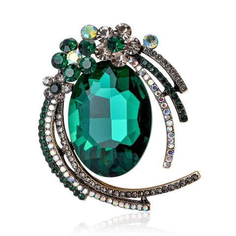 Vintage Legering Glas Strass Bloem Broche Voor Vrouwen Luxe Ovaal Kristal Banket Bruiloft Feest Kleding Decoratie Accessoire