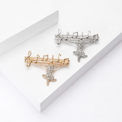 Mode Legierung Strass Musiknote Katze Brosche Gold Silber Musikstab Tier Anstecknadel Für Damen Schmuck Geschenk Dekoration