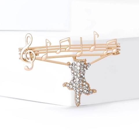 Mode Legierung Strass Musiknote Katze Brosche Gold Silber Musikstab Tier Anstecknadel Für Damen Schmuck Geschenk Dekoration