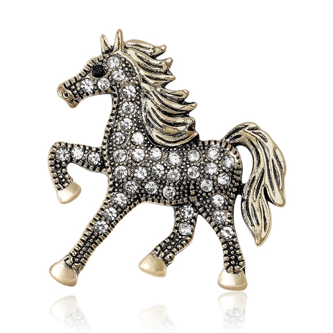 Spilla a Cavallo in Lega di Strass Vintage per Donna Elegante Forma Animale Oro Argento Moda Abbigliamento Accessori Spilla Pin