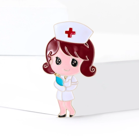 Cartoon Nurse Alloy Enamel Brooch Pin Medical Personnel Shape Drip Oil Badge Jewelry Gift For Doctors Nurses Unisex