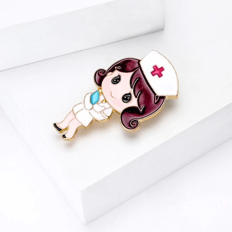 Cartoon Nurse Alloy Enamel Brooch Pin Medical Personnel Shape Drip Oil Badge Jewelry Gift For Doctors Nurses Unisex