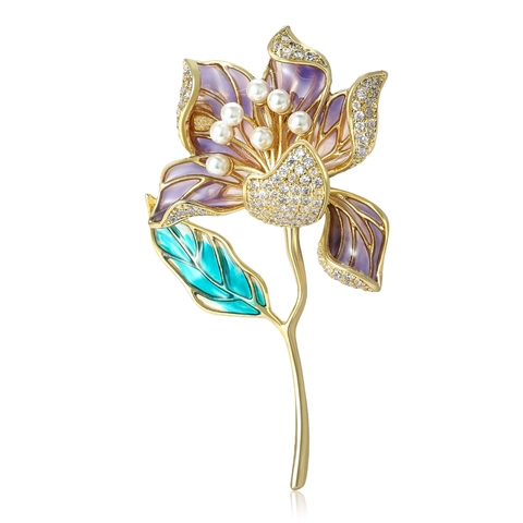 Spilla a Forma di Foglia di Fiore di Loto Vintage per Donna Elegante Spilla in Lega con Strass e Perla Artificiale Gioielli