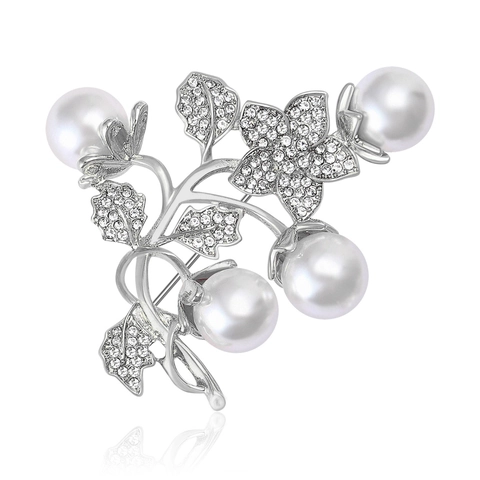 Elegante Spilla Bouquet Floreale in Lega per Donna con Perle Artificiali e Strass Spilla Floreale Placcata Oro Argento di Lusso Gioiello