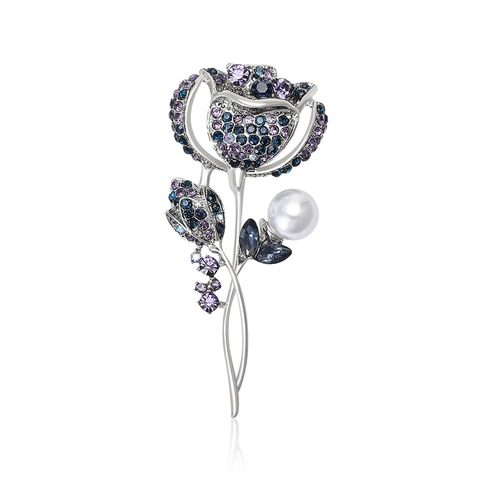 Elegante Broche de Flor de Rosa de Aleación para Mujer Lujo Ligero Diamantes de Imitación Incrustado Pin Floral Con Perla Artificial Accesorios de Ropa