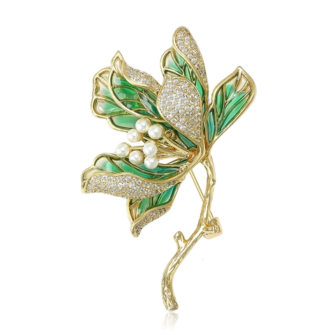 Spilla in Lega di Fiore di Loto Pastorale Con Strass e Perla Artificiale per Donna Spilla Elegante Pianta Floreale Gioielli