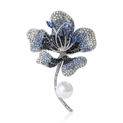 Luxury Hibiscus Flower Brooch With Artificial Pearl Rhinestone Elegant Orchid Floral Breastpin For Women Fashion Jewelry