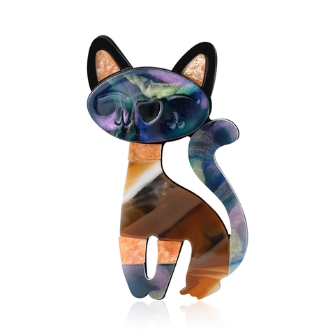 Süße Katze Acryl Brosche Pin Für Damen Mode Marmor Textur Tier Form Brustnadel Cartoon Kleidung Accessoires Geschenk