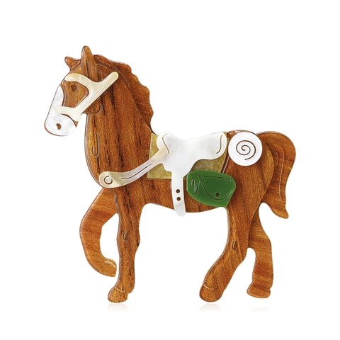 Creative Acrylic Horse Brooch Wood Grain Pattern Vintage Animal Shape Pin For Women Suits Coats Fashion Jewelry Accessories