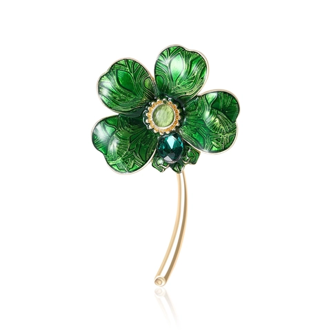 Elegante Spilla a Forma di Fiore in Lega Vintage Con Smalto Goccia d'Olio Quadrifoglio Strass per Accessori Moda Donna