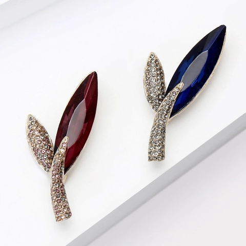 Elegant Alloy Crystal Leaf Brooch For Women Luxury Rhinestone Plant Pin Wedding Party Apparel Accessories Jewelry Gift