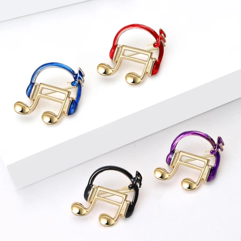 Creatieve Muzieknoot Hoofdtelefoon Broche Mode Legering Emaille Pins Voor Vrouwen Muziekliefhebbers Kostuum Reversspeld Sieraden