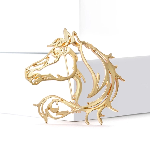 Minimalist Alloy Hollow Horse Head Brooch Pin Women Vintage Gold Silver Plated Animal Corsage Clothing Decorative Jewelry