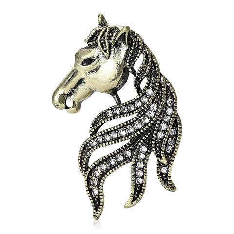 Vintage Horse Head Alloy Rhinestone Brooch Pin For Women Fashion Animal Lapel Brooch Decoration Jewelry Accessory