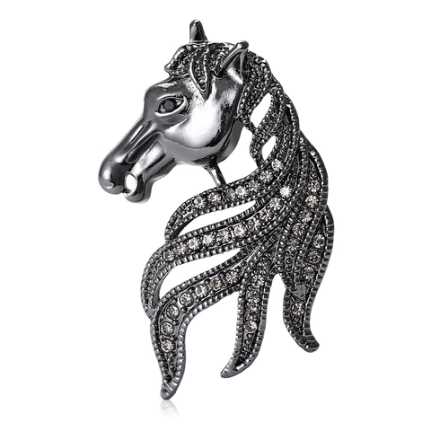 Vintage Horse Head Alloy Rhinestone Brooch Pin For Women Fashion Animal Lapel Brooch Decoration Jewelry Accessory