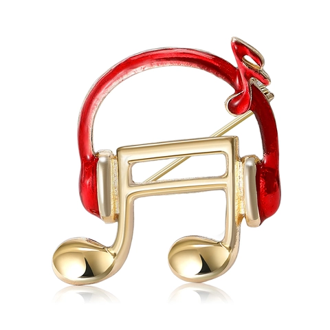 Broche de Esmalte Simple de Nota Musical y Auriculares Pin de Solapa de Aleación Dorada Coreana para Traje Vestido Joyería de Mujer Hombre