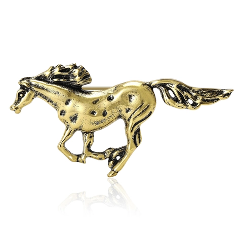 Vintage Galloping Horse Alloy Brooch For Women Suit Jacket Animal Lapel Pin Retro Distressed Metal Jewelry Accessory