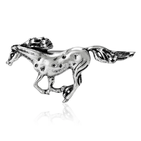 Vintage Galloping Horse Alloy Brooch For Women Suit Jacket Animal Lapel Pin Retro Distressed Metal Jewelry Accessory