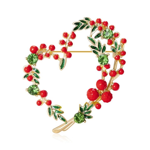 Spilla Vintage a Ghirlanda di Cuore in Lega con Strass Smalto Floreale Bacche per Donna Moda Versatile Accessorio Abbigliamento